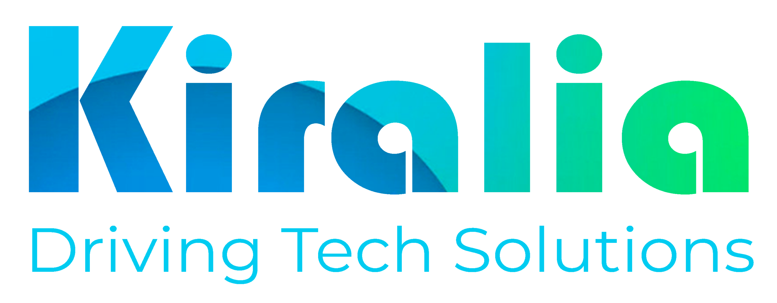 Brand logo on black background with a blue-to-green gradient wordmark and the tagline "Driving Tech Solutions" underneath.